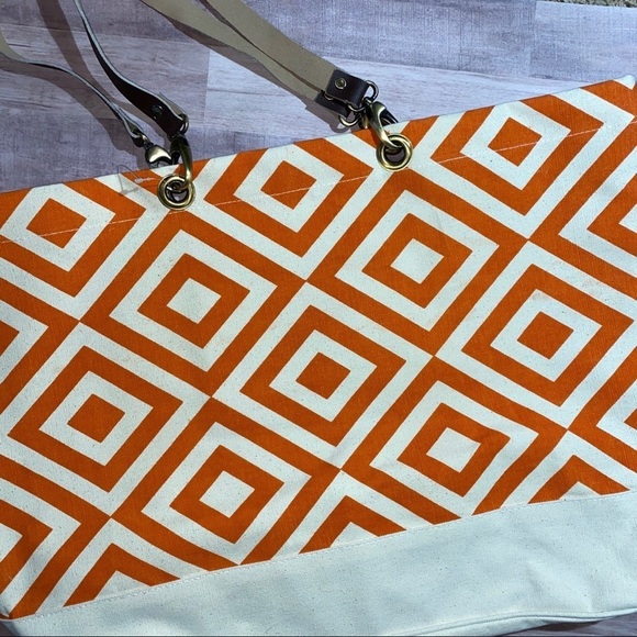Large Tote Bag Orange & Cream - Picture 1 of 3